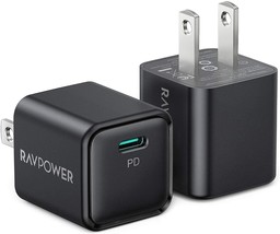 RAVPower 2-Pack 20W iPhone Fast Charger Type C Wall Charging Adapter, PD 3.0 Dur - £23.97 GBP