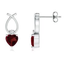 ANGARA Garnet Ribbon Earrings with Diamond in Silver for Women (4mm) - $195.51+