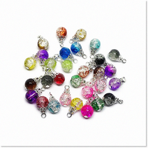 &quot;Handcrafted Crackle Glass Beads Drops with Silver Wire and Bead Cap - 3... - $27.71