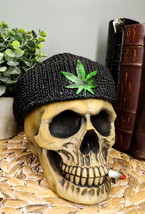 Ebros Smoking Human Skull with Leaf Beanie Hat Ashtray Jewelry Box 6.5&quot; Long - £21.85 GBP