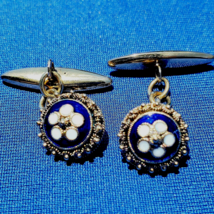 ORIGINAL Art Deco 14K GOLD CUFFLINKS Signed Antique Royal BLUE Enamel Buttons - $3,795.25