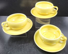 3 Russel Wright Steubenville American Modern Chartreuse Cups Saucers Set MCM Lot - £39.30 GBP