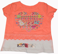 Garanimals Toddler Girl Short Sleeve Crohet Trim Graphic Tee neon Coral NWT - £4.73 GBP