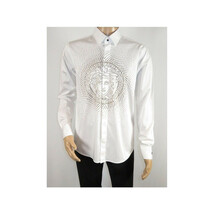 Mens CEREMONIA Shirt 100% Cotton Medusa Medallion Rhine Stones #STN 13 VRS white image 10