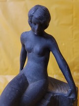 Antique Nude Art Deco Flapper Girl Spelter Metal Bookend Art Nouveau Single  - £316.53 GBP