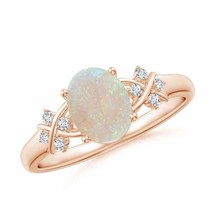 ANGARA Solitaire Oval Opal Criss Cross Ring with Diamonds for Women in 14K Gold - £576.21 GBP
