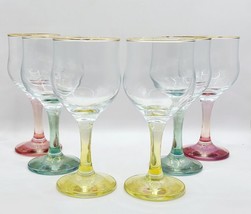 VTG Cristalleria Fratelli Fumo Stemmed Wine Glasses Colored Stem Gold Rim Italy - $62.30