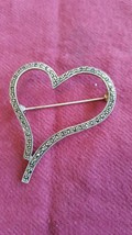 Vintage 925 Sterling Silver &amp; Marcasite Stones Heart Pin - £27.17 GBP