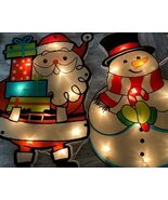 Christmas Lighted Shimmer Snowman &amp; Santa 10 Mini Lights Window Door Hanger - $409.83 MXN