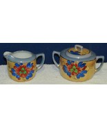 Takito TT Lusterware Creamer &amp; Sugar Blue Hand Painted Flowers Made In J... - $9.89