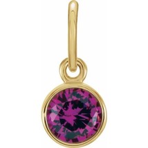 Genuine 14k Yellow Gold 4mm Round Ruby CZ Birthstone Women&#39;s Bracelet Charm - $139.00