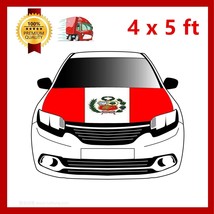 Peru Flag Car Hood Cover Universal Size Elastic Polyester Patriot Peruvi... - $19.79