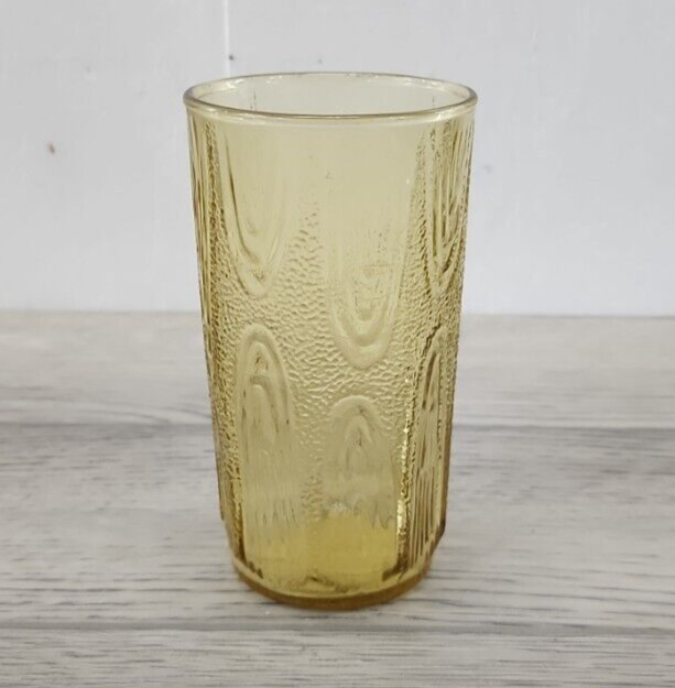 Vintage Anchor Hocking Glass Amber Textured Juice Glass Tumbler - $8.79
