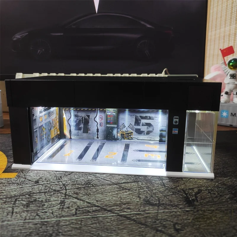 :64 Sc Gate Garage Model Display Case Lighting Car Parking Garage Toy Co... - $59.29