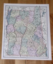 1890 Antique Map Of New Hampshire Vermont / Verso Massachusetts Connecticut - £15.44 GBP
