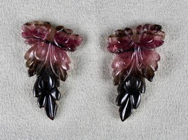 Natural Multi Tourmaline Carved Leaves Pair 55.20 Carats Gemstone For Earring - £759.38 GBP