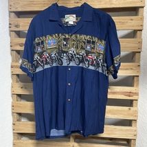 Vintage Paradise Found Hawaiian Shirt Mens XL Motorcycles Palm Trees Bee... - $7.92