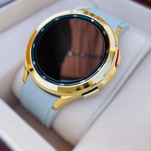 Custom 24k Gold Plated 46mm Samsung Galaxy Watch 4 POLISHED Gray Gold Band - £743.71 GBP