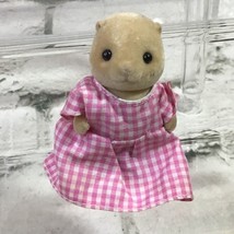 Calico Critter Flocked Otter Animal Figure Doll Long Tail Pink Gingham Dress - £7.77 GBP
