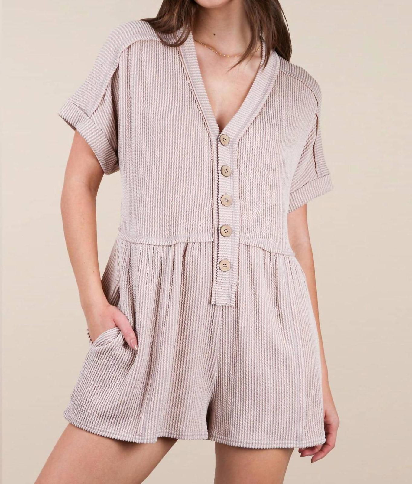 Very J Two Tone Ribbed Knit Comfy Casual Romper Oatmeal - $47.00
