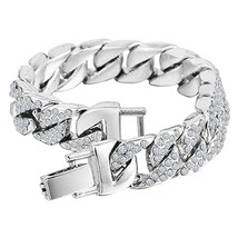 10Ct Round Simulated Diamonds Mens Cuban Link Bracelet 14K White Gold Over 8&quot; - £589.16 GBP