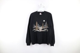 Vtg 90s Country Primitive Womens M Faded Christmas Tree Nature Sweatshirt USA - £39.52 GBP