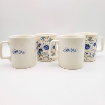 Vintage KP Ironstone Mugs Mid-Century White Blue Flowers Floral Set of 4 - $29.65