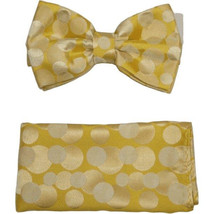 Men Bow Tie Hankie Set Formal Event Tuxedo, Business Suit #BT15 Gold Polka Dots image 7