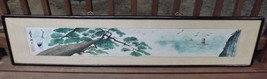 ANTIQUE JAPANESE PAINTING VERY LONG ARTIST SIGNED ORIG. FRAME 60 3/8&quot; - £65.11 GBP