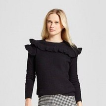 Who What Wear™Women&#39;s Long Sleeve Black Mesh Mix Ruffle Crew Sweater NWOT - £11.86 GBP