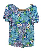 Lilly Pulitzer XL Floral V-Neck Top Leila May Floral 100% Cotton Blue/Gr... - $39.47 CAD