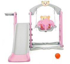 Toddler Play Gym Climber and Swing Set 3-in-1 Slide Playset Basketball Hoop Pink - £127.76 GBP