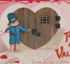 A/S J. Johnson Cupid Dressed as Cop With Jail Antique Valentine Postcard  - £7.90 GBP