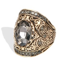 Hot Gray Crystal Vintage Rings For Women Antique Gold Oval Zircon Rings Ethnic B - £6.59 GBP