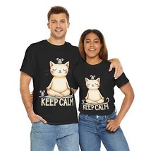 yoga cat keep  calm gift Unisex Heavy Cotton Tee men women relax - $17.88+