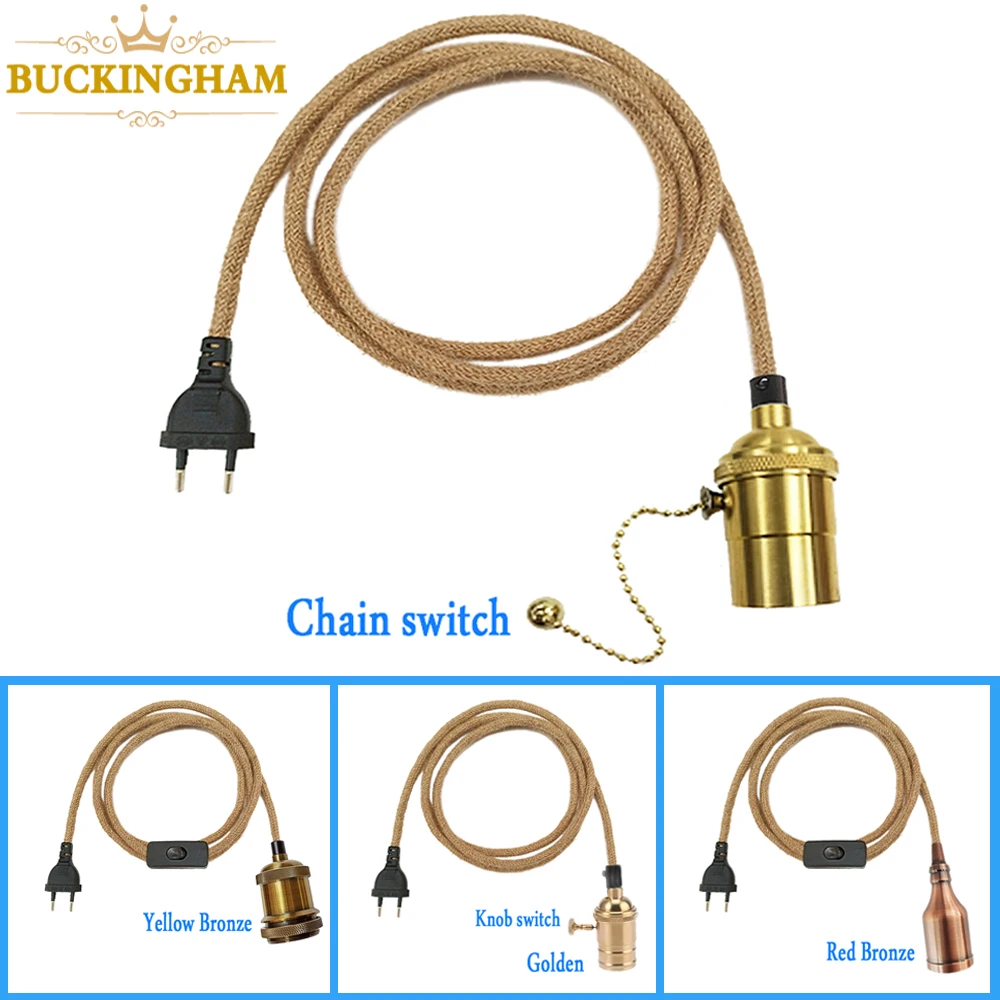 Pe cord twisted cable braided flexible pendant light socket with eu plug switch vintage thumb200