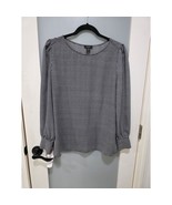 Halogen Houndstooth Blouse S Black White Long Sleeve Career Work Top - $458.46 MXN