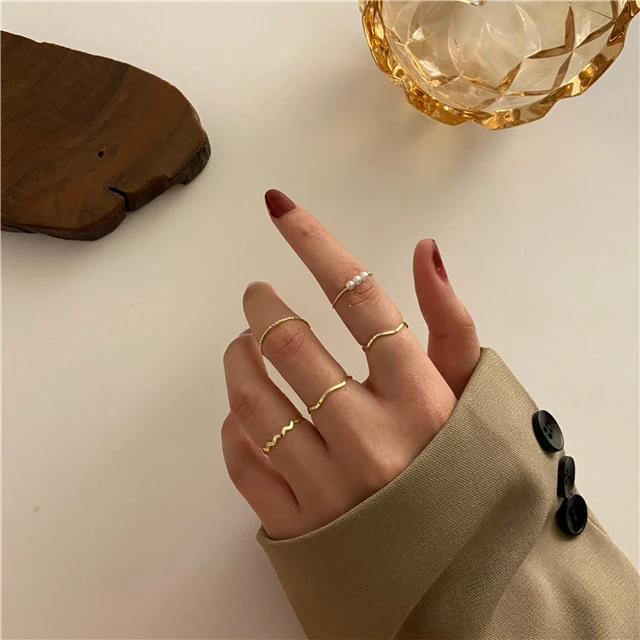 Vintage Geometric Circular Round Rings Set 2024 Gold Color Opening Index Finger  - £26.09 GBP