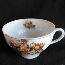 Japan Ceramic cup brown leaves flower 2.25&quot;h,3.5&quot;d,.75&quot;handle Vintage PET RESCUE - £4.08 GBP