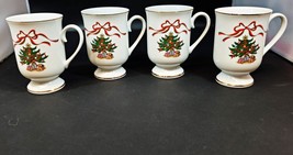 Set of 4 Sanyei Christmas Collectible Irish Coffee Mug Footed Teacup Japan - £35.40 GBP