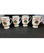 Set of 4 Sanyei Christmas Collectible Irish Coffee Mug Footed Teacup Japan - £35.08 GBP