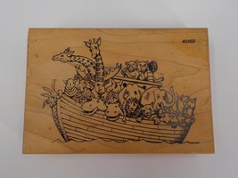 CO-MOTION Stamps Rubber Noah&#39;s Ark Stamp Mounted Wood Picture Of Animals On Boat - £6.25 GBP