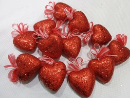Valentines Day Red Glitter Hearts 2&quot; Tree Ornaments Decorations Decor 12pc - £15.63 GBP