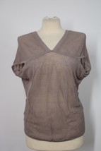 Zero Maria Cornejo Brown Open Knit Sheer Short Sleeve V-Neck Sweater Top - £35.93 GBP