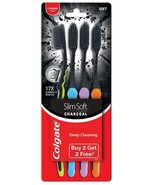 Colgate Slim Soft Charcoal Toothbrush Pack of 4 Toothbrushes Assorted Co... - £6.62 GBP