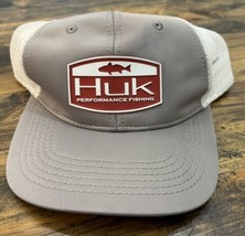HUK Fishing Trucker Mesh Hat Cap Red Drum Gray &amp; White Snapback Outdoors - £20.24 GBP
