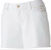 Apt. 9 Misses Frayed Embellished Denim Gold Stud Studded Shorts White - £19.90 GBP