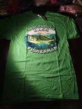 Largemouth Bass Fisherman Size Medium Green T-Shirt - £12.60 GBP