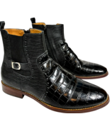 Javi men&#39;s G28-B06 Black Leather Croc Print Buckled Zip-up Ankle Boots s... - €30,20 EUR