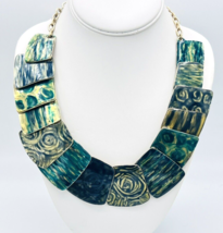 Gold Tone Coldwater Creek Teal Blue Green Enamel Swirl Necklace - £21.77 GBP